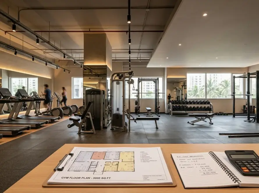 Commercial gym setup in India with cardio, strength and functional fitness equipment